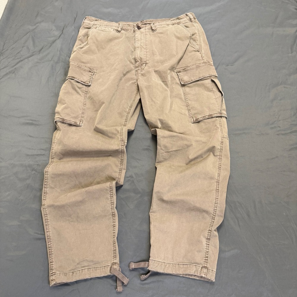 American Eagle Flex Cargo Pants Mens 34x32 Khaki Tan Straight Leg Drawstring Hem